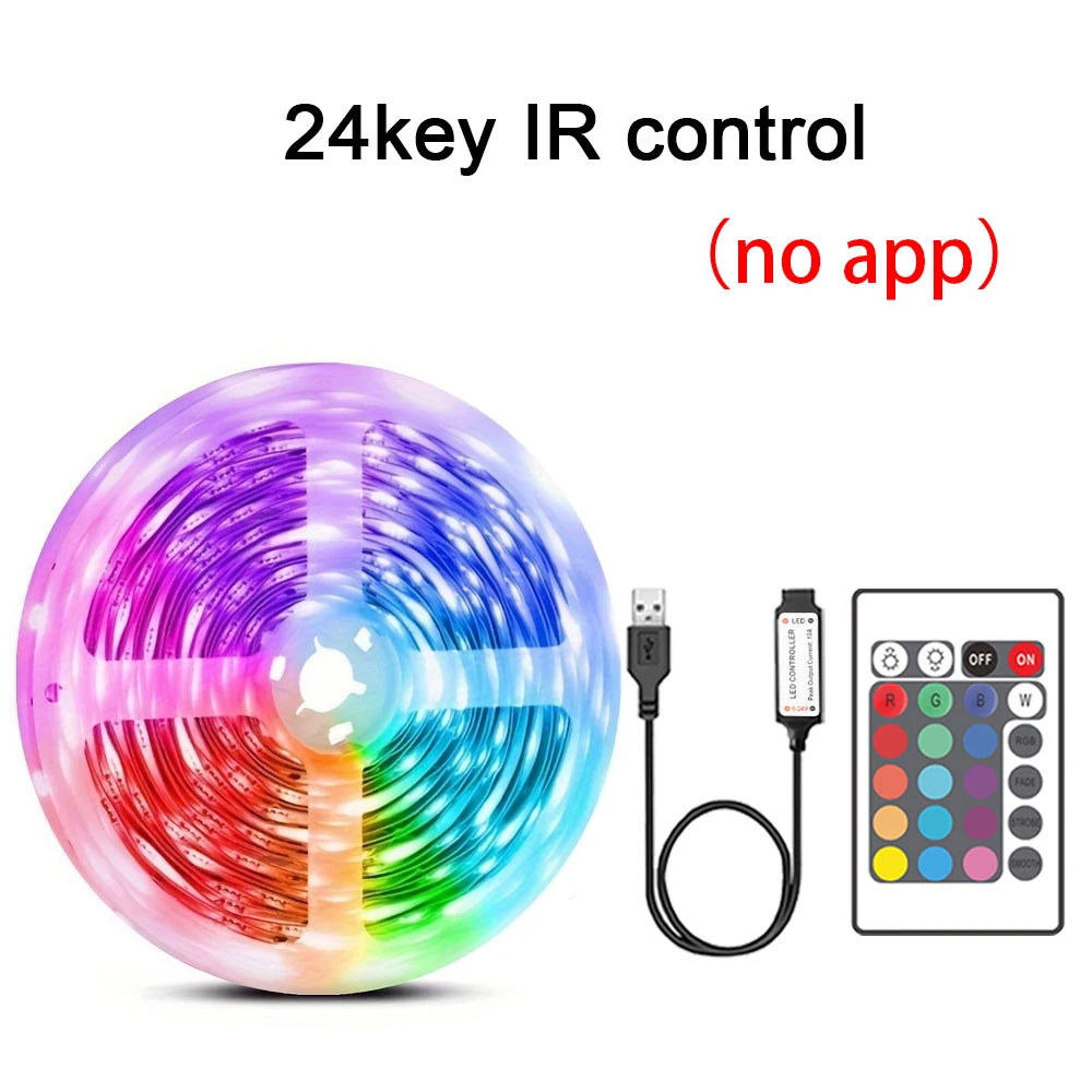 Tira de luces LED RGB con control remoto, lámpara de cinta flexible, sincronización de música, USB, 5 V, para sala de estar, fiesta, TV, mesa, decoración de dormitorio