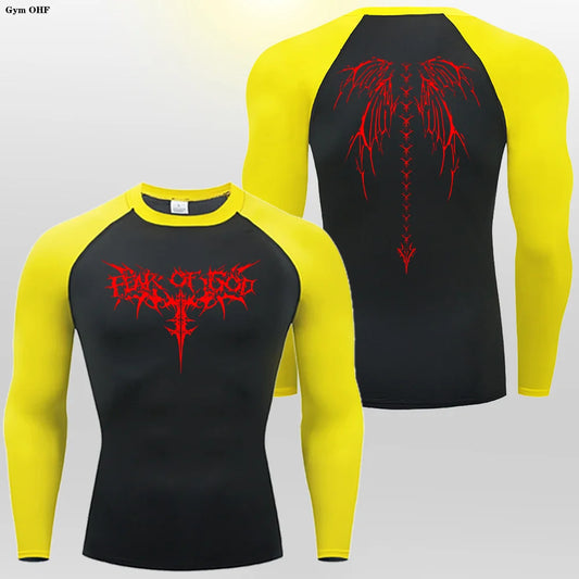 Camiseta de compresión con estampado de anime Y2K para hombre, para correr, de secado rápido, para fitness, gimnasio, transpirable, para deportes, Rash Guard, MMA