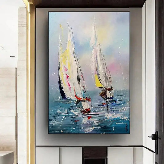 Nordic Vintage Nautical Oil Painting Seascape Canvas Print Sailboat Wall Art Decor for Home Living Room Bedroom