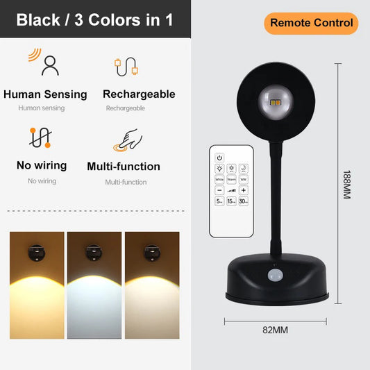 USB Rechargeable Intelligent Human Sensing Wireless Wall Light Dimmable LED Spotlight for Lighting Paintings Pictures Spotlights