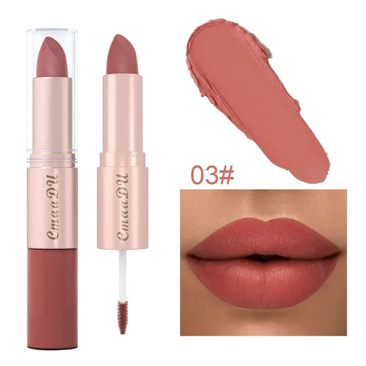 Delineador de labios doble, pigmento mate, base antiadherente, color piel, 24 horas de duración, maquillaje resistente al agua, cosméticos de belleza, 2 en 1