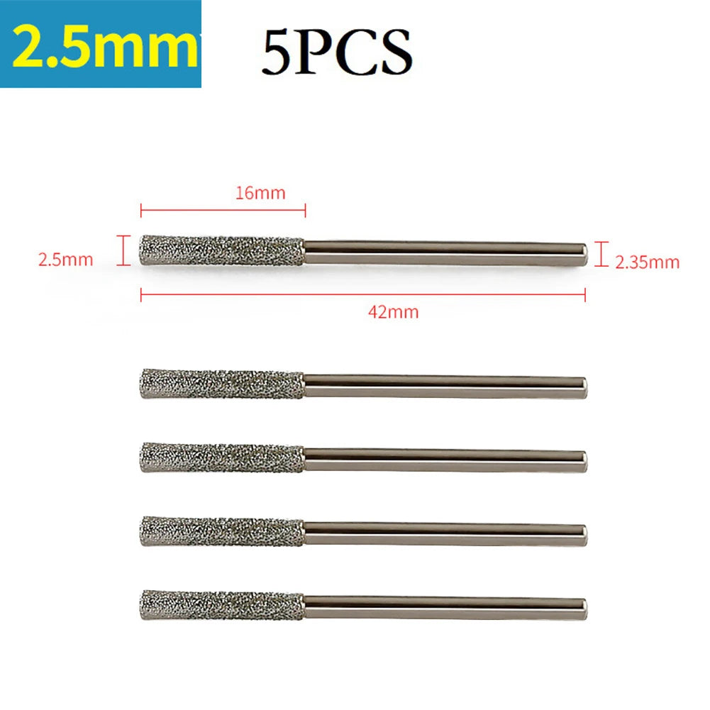 5pcs 0.8/1/1.2/1.5/1.8/2/2.5mm Diamond Coated Drill Bits With 2.35mm Shank Glass Jade Amber Jewelry Glass Diamond Drill Bit