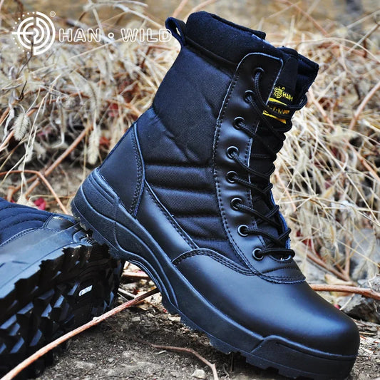 Botas tácticas para hombre, de lona transpirable, con cordones, de seguridad, informales, color negro, para combate en el desierto.