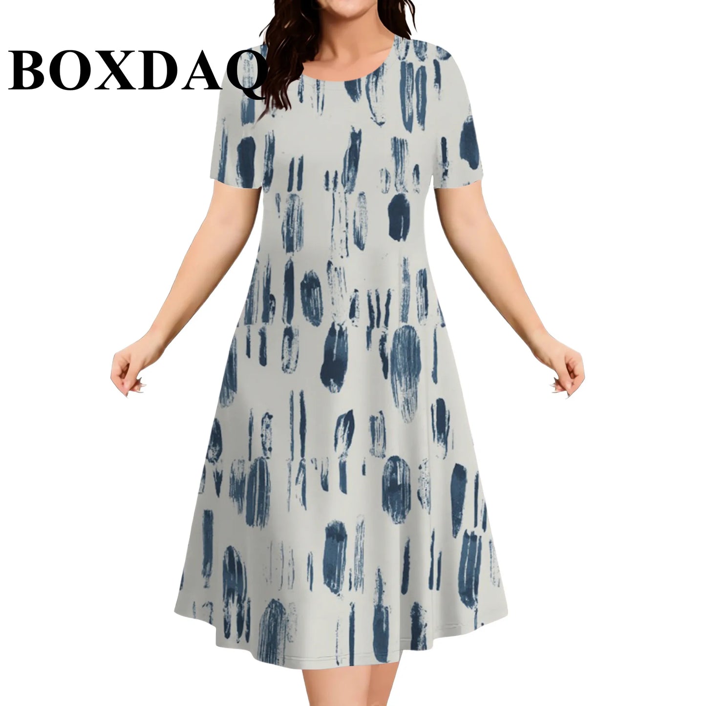 2026 New Women's Dresses 9XL Plus Size Striped Tie Dye Print Summer Elegant Loose Short Sleeve Dresses Fashion Oversized Clothes