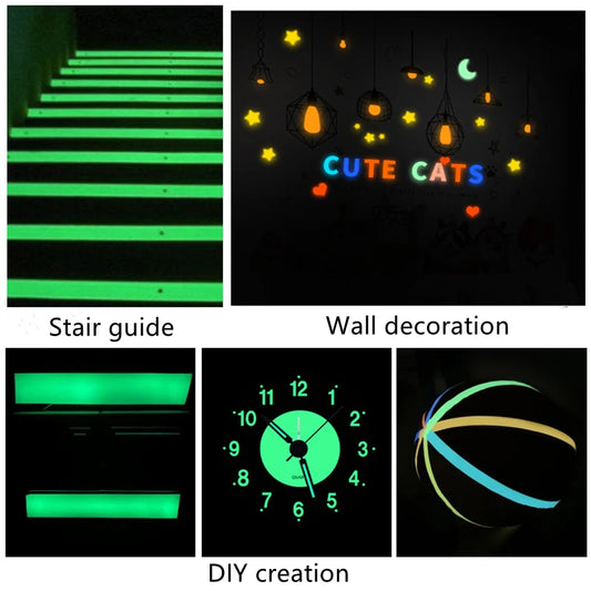 Cinta luminosa de 3 metros, autoadhesiva, brilla en la oscuridad, con logotipo de emergencia, pegatinas de seguridad para escenario, decoración del hogar, suministros para fiestas.
