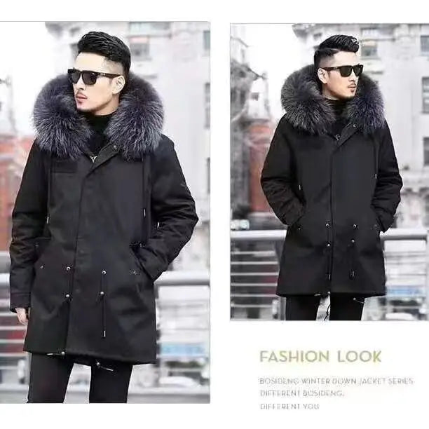 Abrigo de piel sintética Parker para hombre, cálido y nuevo de invierno, de una pieza, de piel sintética de visón, de longitud media.