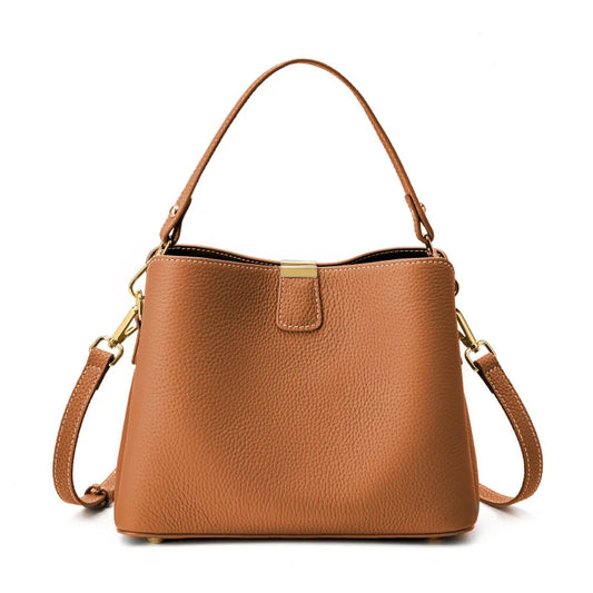100% Genuine Leather Women's Bucket Bag Luxury Designer Versatile Shoulder Bag Women Commuter Crossbody Bags Female Handbag