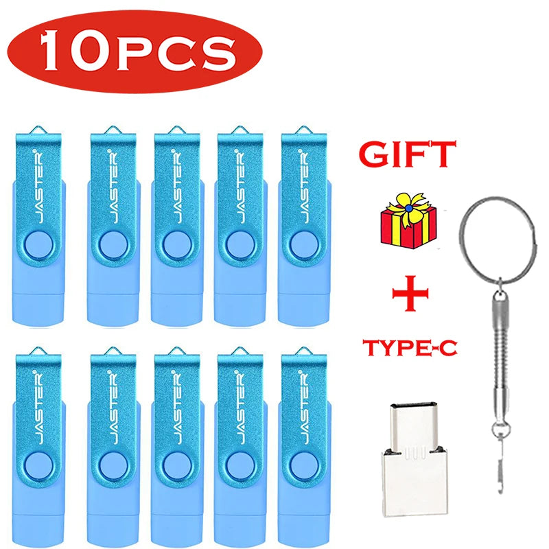 JASTER 10 PCS LOT Pen Drive 128GB 3 IN 1 Memoria USB 64GB Key Chain USB Flash Drive 32GB Free TYPE-C Adapter Memory Stick Gift