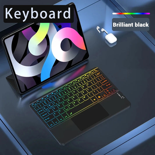 Multilingual 7-Colors Backlit Wireless with Touchpad Keyboard Rechargeable Portable Keyboard For iPad Tablet Laptop IOS Android