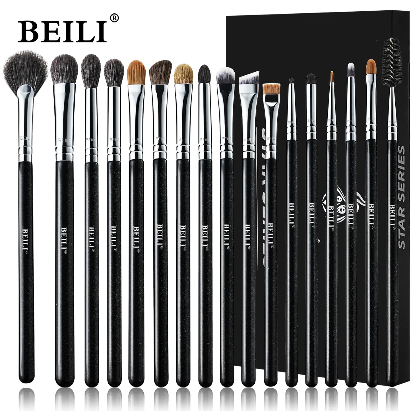 BEILI-Juego de brochas de maquillaje negras, brochas profesionales de pelo de fibra de cabra Natural, base en polvo, contorno, sombra de ojos, brochas de maquillaje