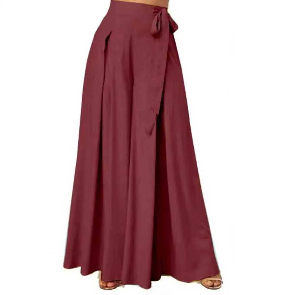 Women Skirt Pants Wide Leg Lace-up Bow High Waist Loose A-Big Hem Deep Crotch Casual Dance Performance Culottes Long Trousers