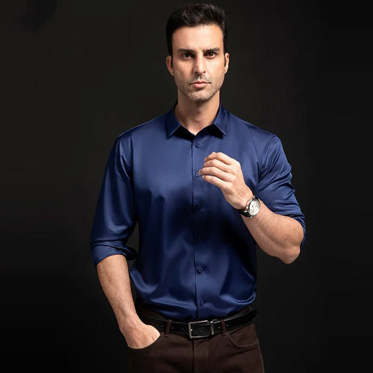 Camisas antiarrugas de manga larga para hombre, camisas de vestir ajustadas, blusas blancas para negocios y oficina, tallas S-6XL