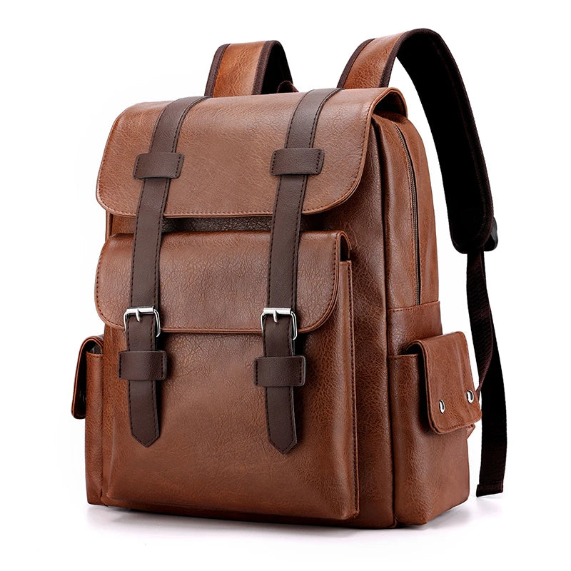 Mochila de piel sintética para hombre, mochila grande para portátil, mochila negra para adolescentes y niños, mochila marrón, 2023