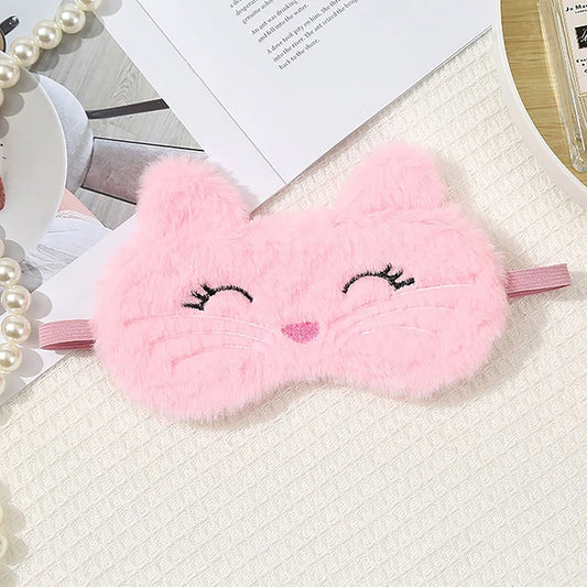 1Pc Cute Cartoon Cat Plush Sleeping Eye Mask Comfortable Sleep Mask Sleep Aid Traveling Home Shading Light Eye Cover Eyeshade