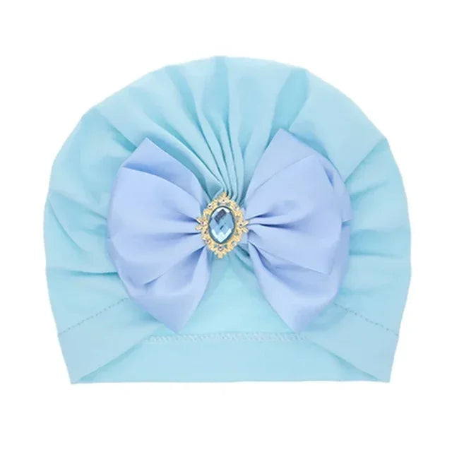 Brilhante Rhinestone Bowknot Cotton Hat da menina do bebê, infantil chapéu indiano, macio, Skin-Friendly, bonés, moda turbante, artesanal, arcos Headwear, bonito