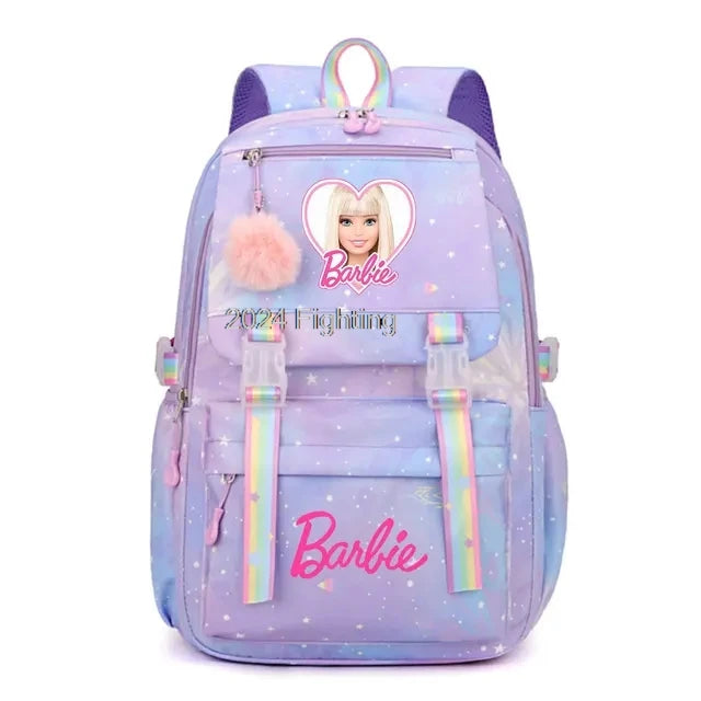 Mochilas de Barbie con dibujos animados en color rosa para niños y niñas, con gradiente de rampa, para mujeres y adolescentes, mochilas escolares sencillas, mochila de viaje para portátil Capcity