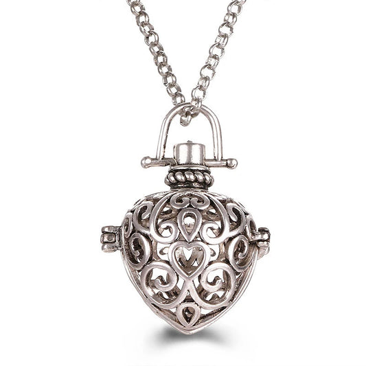 New Aroma Water Droplets Cage Lockets Necklace Heart Shaped Zircon Essential Oil Diffuser Set Combination Women Pendant Jewelry