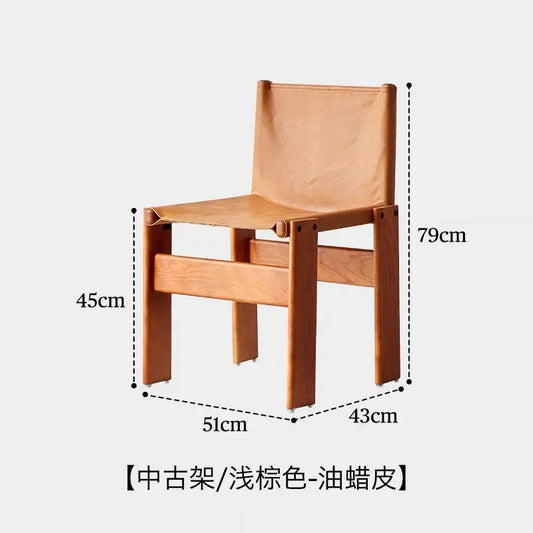 Medieval monk chair home solid wood dining chair designer homestay industrial wind wabi-Sabi oil wax leather back