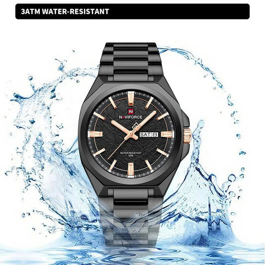 New Style NAVIFORCE Men's Wrist Watch 3ATM Waterproof Stainless Steel Band Luminous Pointer Display Luxury Boys Watches Gifts