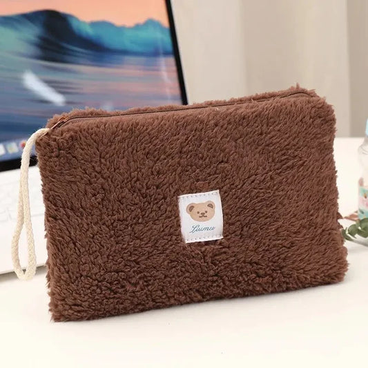 Bonita bolsa de almacenamiento de peluche para mujer, gran capacidad, para viajes, cosméticos, pintalabios, maquillaje, bolsos, organizador, cartera, estuche, monedero.