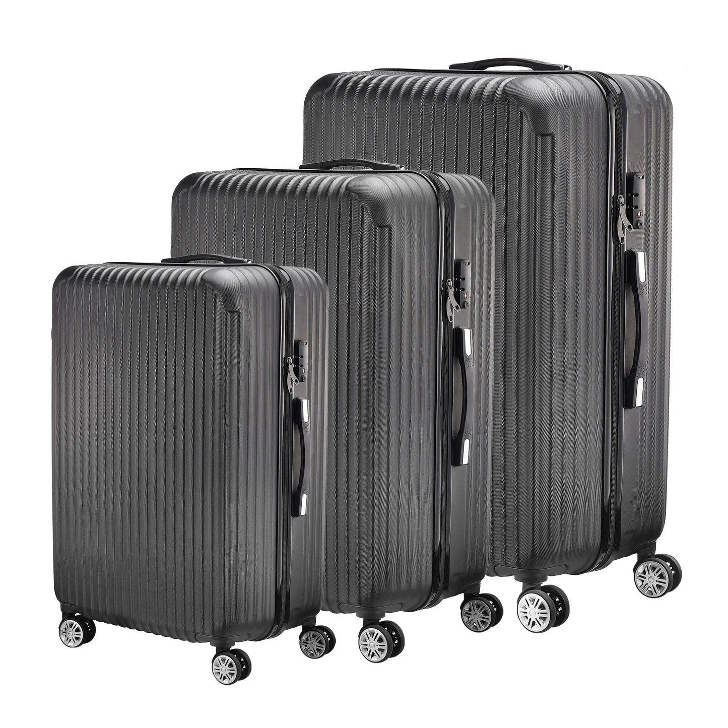 Anajqaqia 3 Pieces Suitcase Set, Hard-Shell Luggage Set Made of ABS, with Combination Lock Hand and Telescopic Handle, Black