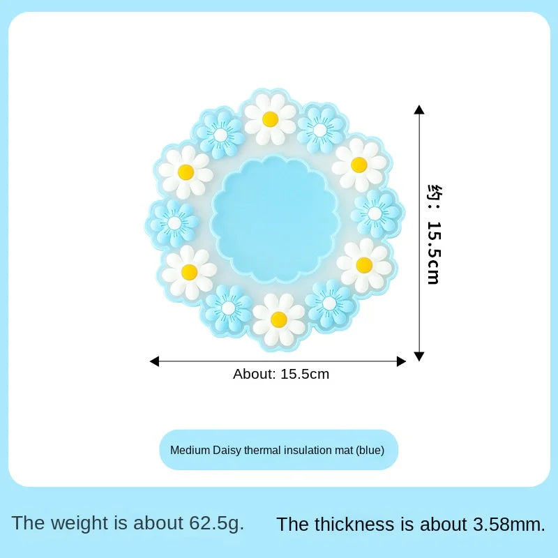 Round Daisy Heat Resistant Silicone Mat Cup Coasters Insulation Non Slip Pot Holder Thicken Table Placemat Kitchen Accessories