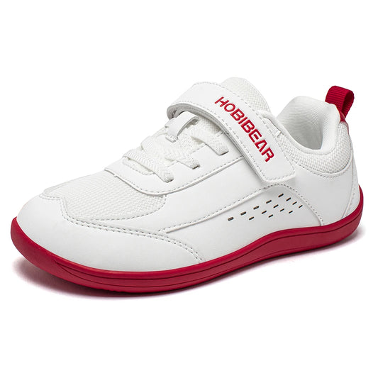 HOBIBEAR Kids Wide Toe Shoes Big Kid Barefoot Hook Loop Minimalist Sneakers Artificial Leather Mesh Shoes