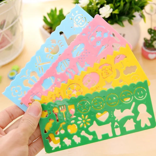Plastic Ruler Drawing Toys for Kids, Painting Template Board, Crafts, Learning to Draw, Educational Toys, Kids Gift, 4Pcs