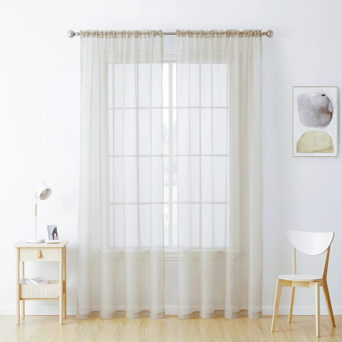2PCS, Sheer White Curtains 2 Panels Set, Rod Pocket Voile Fimly Sheer Drapes for Living Room/Bedroom