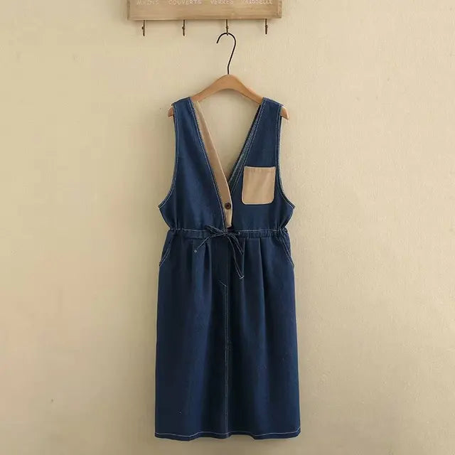 Vestido vaquero holgado para mujer, informal, con cordón en la cintura, color rubio, talla grande, talla S6 5653, ropa de otoño 2023