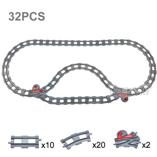 Marumine-Straight and Curved Bricks Track Building, Railway Switch Parts, Train Block, Large Size, Train, City View Accessories, 8PCs