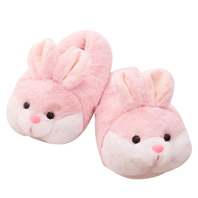 Bonitos zapatos de conejo, zapatillas de invierno para mujer, suela suave de felpa cálida para niñas, zapatillas de interior para el hogar, calzado de dibujos animados de Color rosa para mujer