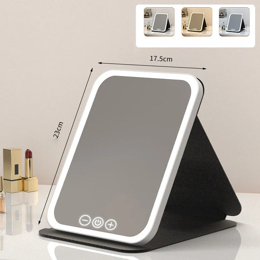 Foldable HD Makeup Mirror Intelligent Touch Control Adjustable Three Color Light LED Cosmetic Mirror Type-c Charging Two Size