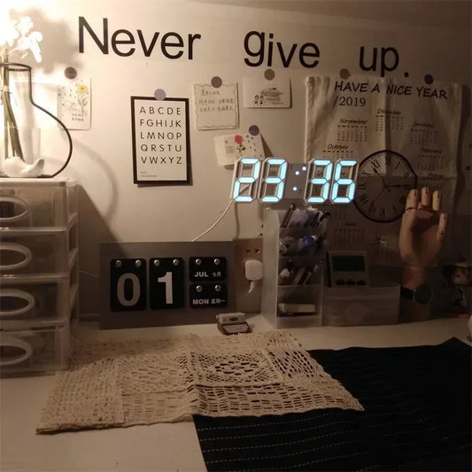 3D LED Digital Clock Decor Wall Decoration Glow Night Mode Decoration for Bedroom Adjustable Electronic Watch Clocks Watches