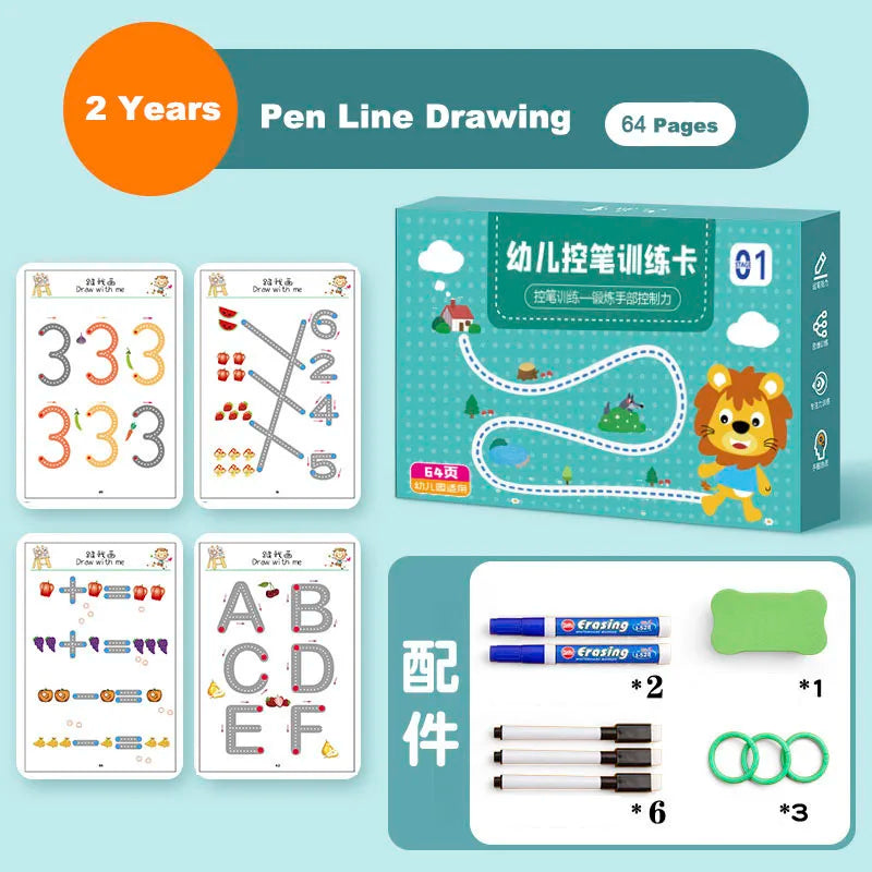 Children Montessori Drawing Toys Pen Control Training Color Shape Math Match Game Set Toddler Learning Educational Toys for Kids