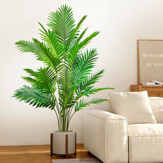52-125cm/49.2in Artificial Palm Tree Tropical Fake Plant Green Plastic Palm Leaf Branches Suitable for Home Garden Decoration