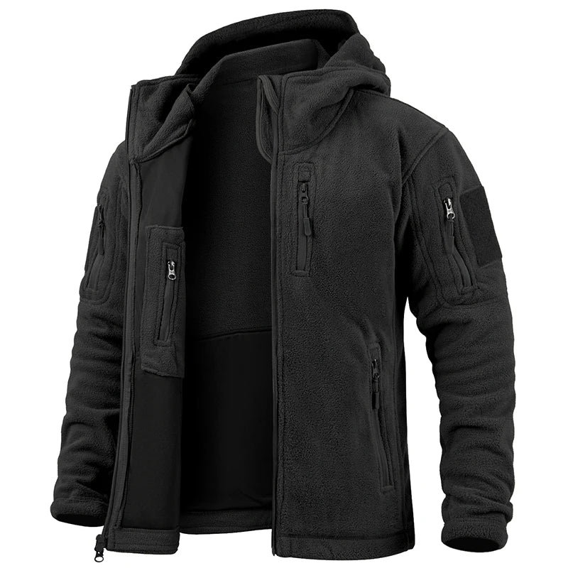 Men's Tactical Fleece Jacket Winter Warm Full Zip Military Hoodies Multi-Pockets Hiking Hunting Outdoor Coats