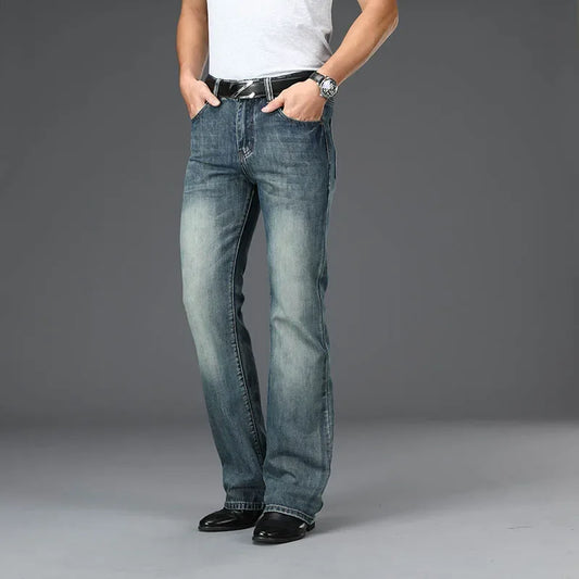 Denim Flared Jeans Men Boot Cut Denim Pants Comfortable Slightly Slim Classic Loose Casual Blue Black Trousers For Male Bootcut
