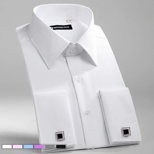 Camisa de vestir con puños franceses para hombre, tallas M a 6XL, 2024, blanca, de manga larga, formal, con botones, corte regular y gemelos.
