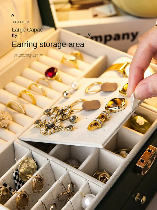 Caja organizadora de joyas de alta gama con gran capacidad y diseño exquisito para collares y pendientes