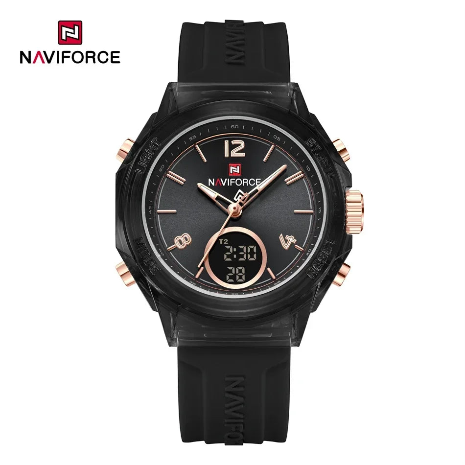 NAVIFORCE Watches for Woman New Design Small Dial Sport ladies 5ATM Waterproof Quartz LCD Digital Display Wristwatch RelojMujer