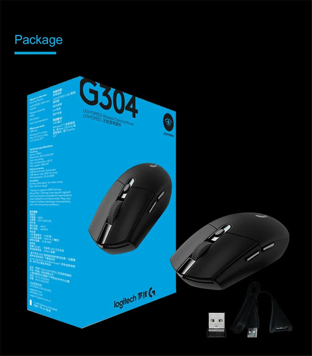 Ratón inalámbrico para juegos Logitech G304 Lightspeed original, sensor Hero 12K, 12 000 DPI, 6 botones programables, compatible con PC y macOS.