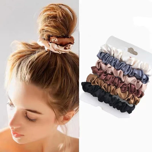 3/5/6 piezas elegantes bandas elásticas para el cabello, accesorios para el cabello, coleteros de satén de seda para mujer, cuerda para el cabello de color sólido