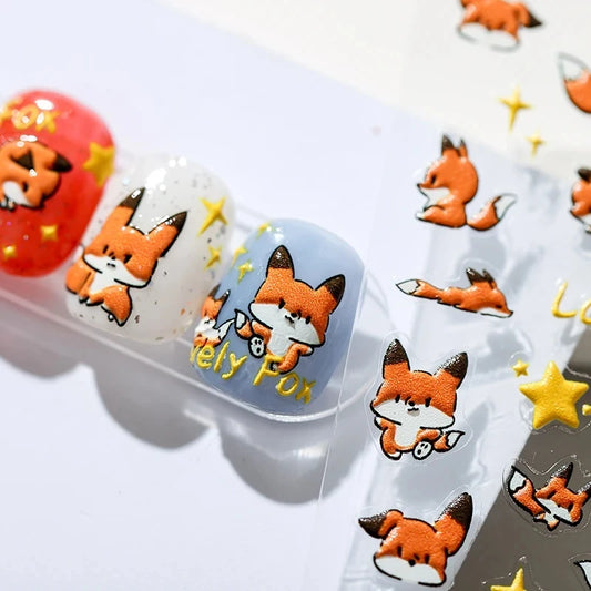 Pegatinas autoadhesivas para uñas con diseño de zorro rojo en 5D, suaves relieves, bonitas calcomanías 3D para decoración de uñas, venta al por mayor, envío directo.