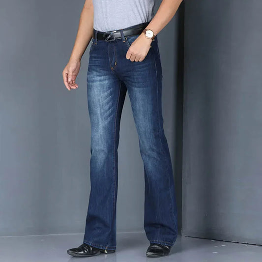 Denim Flared Jeans Men Boot Cut Denim Pants Comfortable Slightly Slim Classic Loose Casual Blue Black Trousers For Male Bootcut