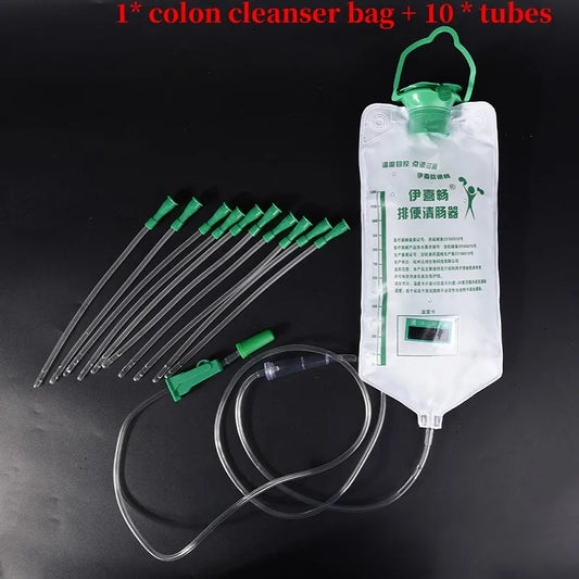 1200ml Household Enema Colonic Irrigation Douche Kit Reusable Cleaning Detox Bag With 10 Cleaning Heads