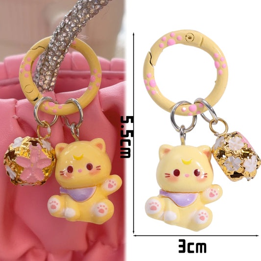 1/6Pcs Colorful Cat Bell Keychains for Friends Backpack Phone Pendant Hangings Couple Cartoon Animal Paw O-shaped Keychains
