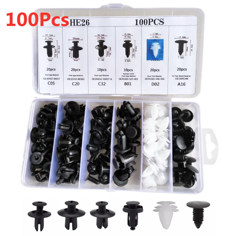 Clip de sujeción para guardabarros de coche, pasador de retención, remache, parachoques para panel de puerta, kit de sujeción, bolsa/caja, 50/100 piezas