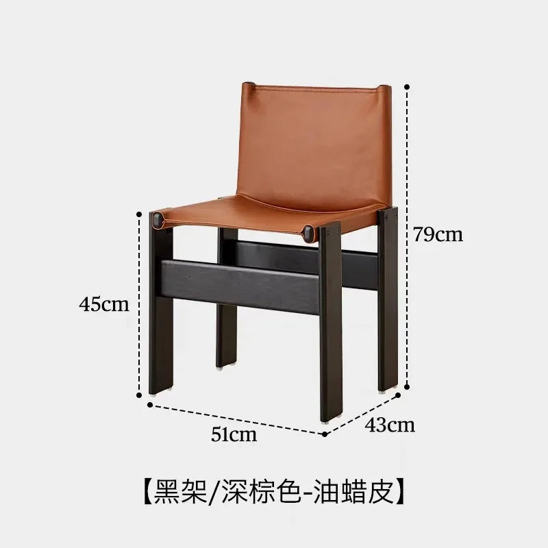 Medieval monk chair home solid wood dining chair designer homestay industrial wind wabi-Sabi oil wax leather back