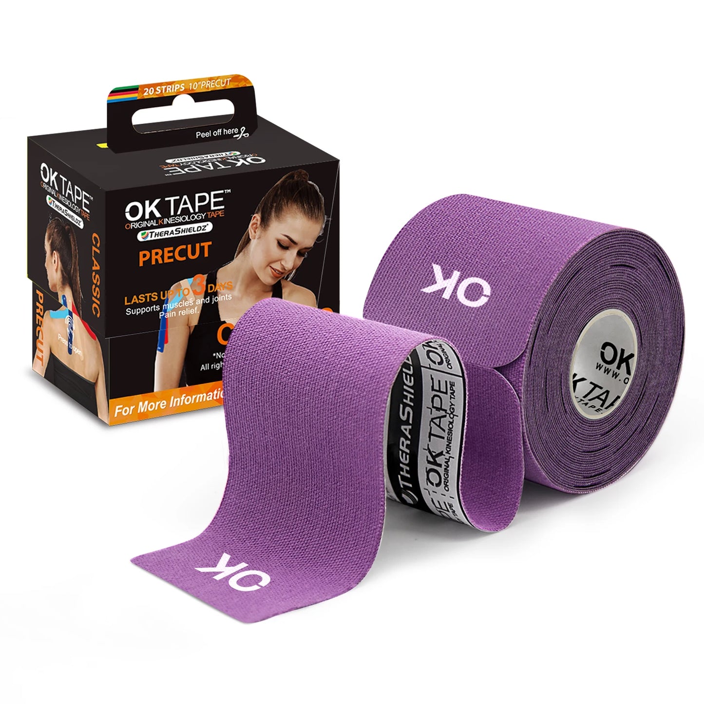 OK TAPE Kinesiology Tape 5CM X 5M Precut, 20 Strips, Latex Free Elastic Athletic Bandage, Gym Fitness Ankle Knee Finger Arm